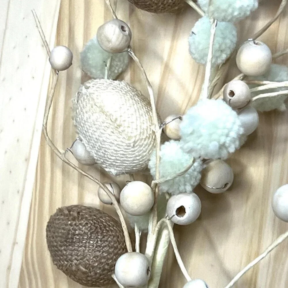 Burlap Egg and Wood Beach Spray 23 Inch Easter Stem Spring Decoration Pick